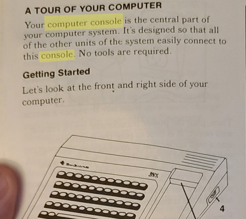 TI computer console description and illustration.