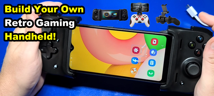 Retro gaming handheld with smartphone attachment.